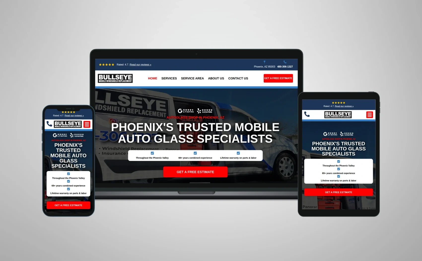 The Bullseye Mobile Windshield Replacement website