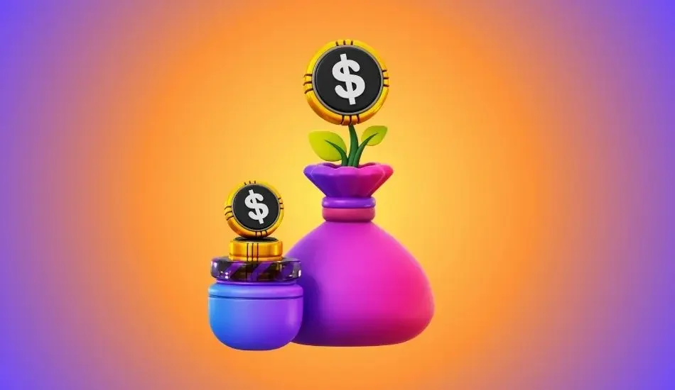 Illustration of money bags and stacked coins