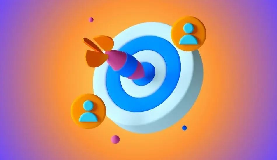 Illustration of a dart in the centre of a target between two customer icons