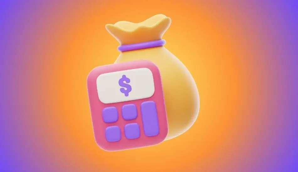 Illustration of a calculator beside a money bag