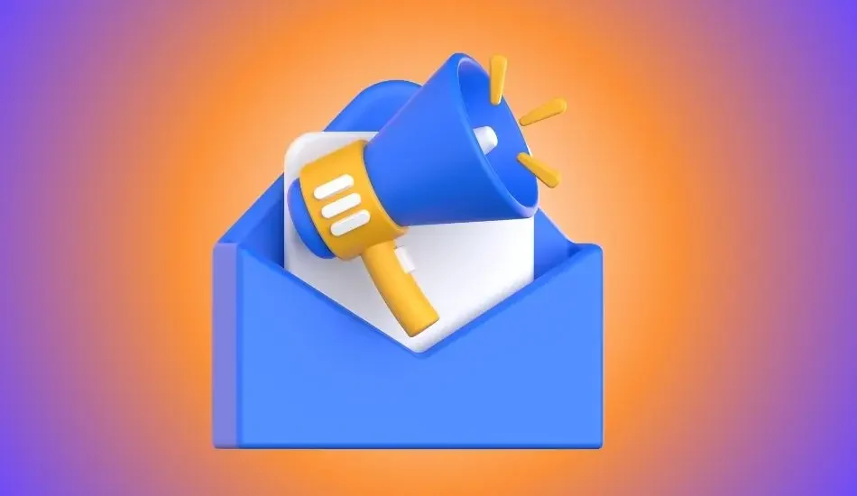 Illustration of a megaphone emerging from an open envelope