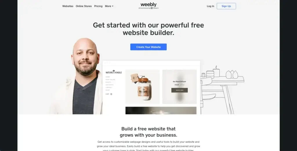 The Weebly home page, offering a free website builder