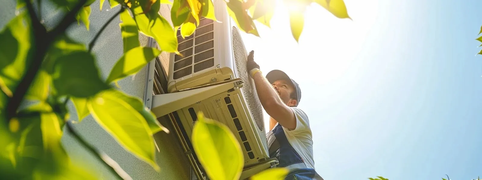 a professional hvac technician installing a new air conditioning unit on a bright and sunny day, showcasing efficiency and expertise.