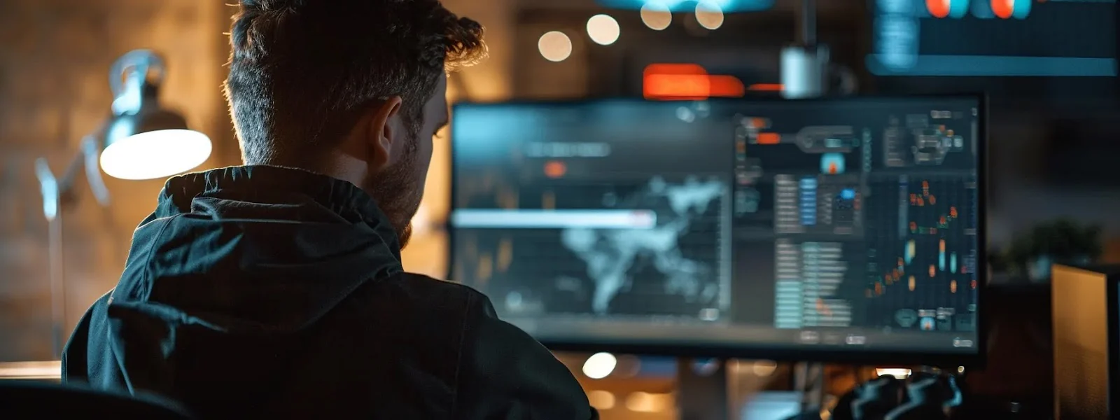 a person examining a computer screen showing detailed analytics of local search rankings and website traffic for an hvac company.