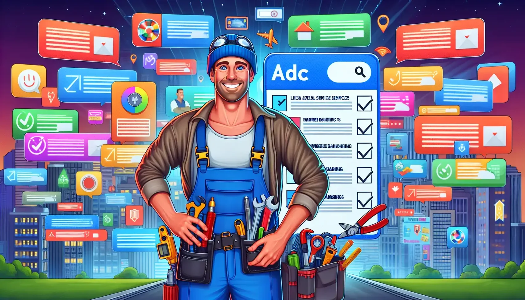 A cartoon illustrating the top ranking factors for HVAC local service ads.