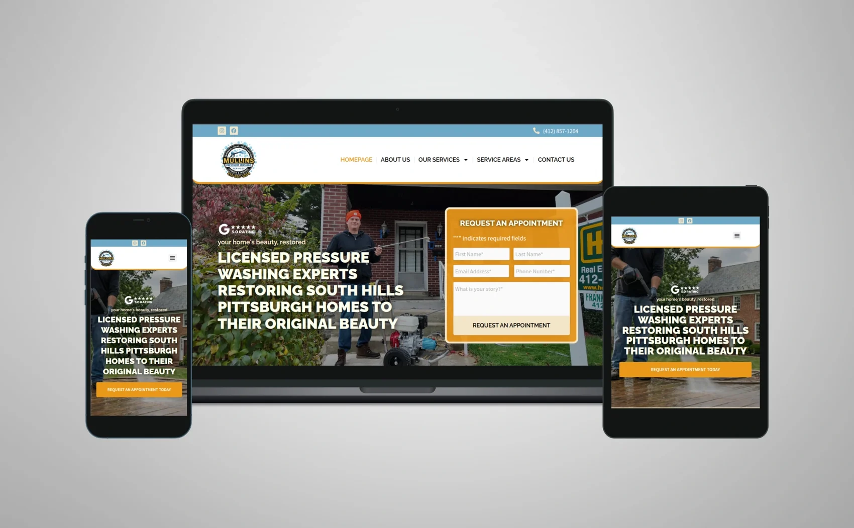 The Mullins Pressure Washing Services website