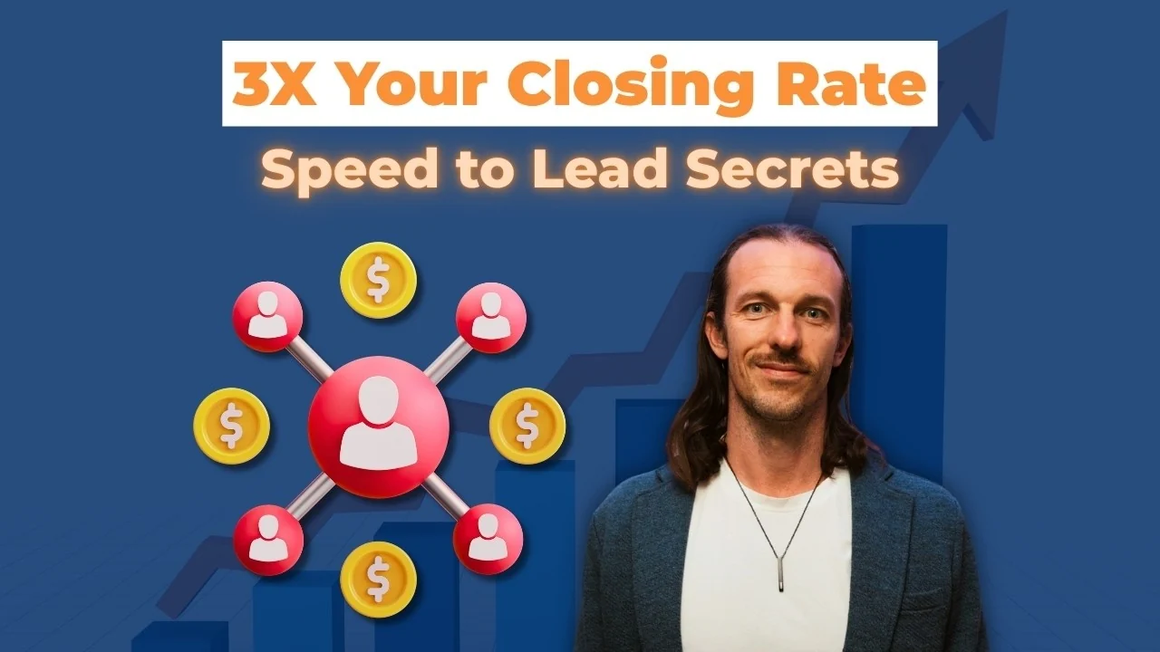 Video thumbnail: 3X Your Closing Rate, Speed to Lead Secrets, with a presenter beside a hub of customer icons and coins